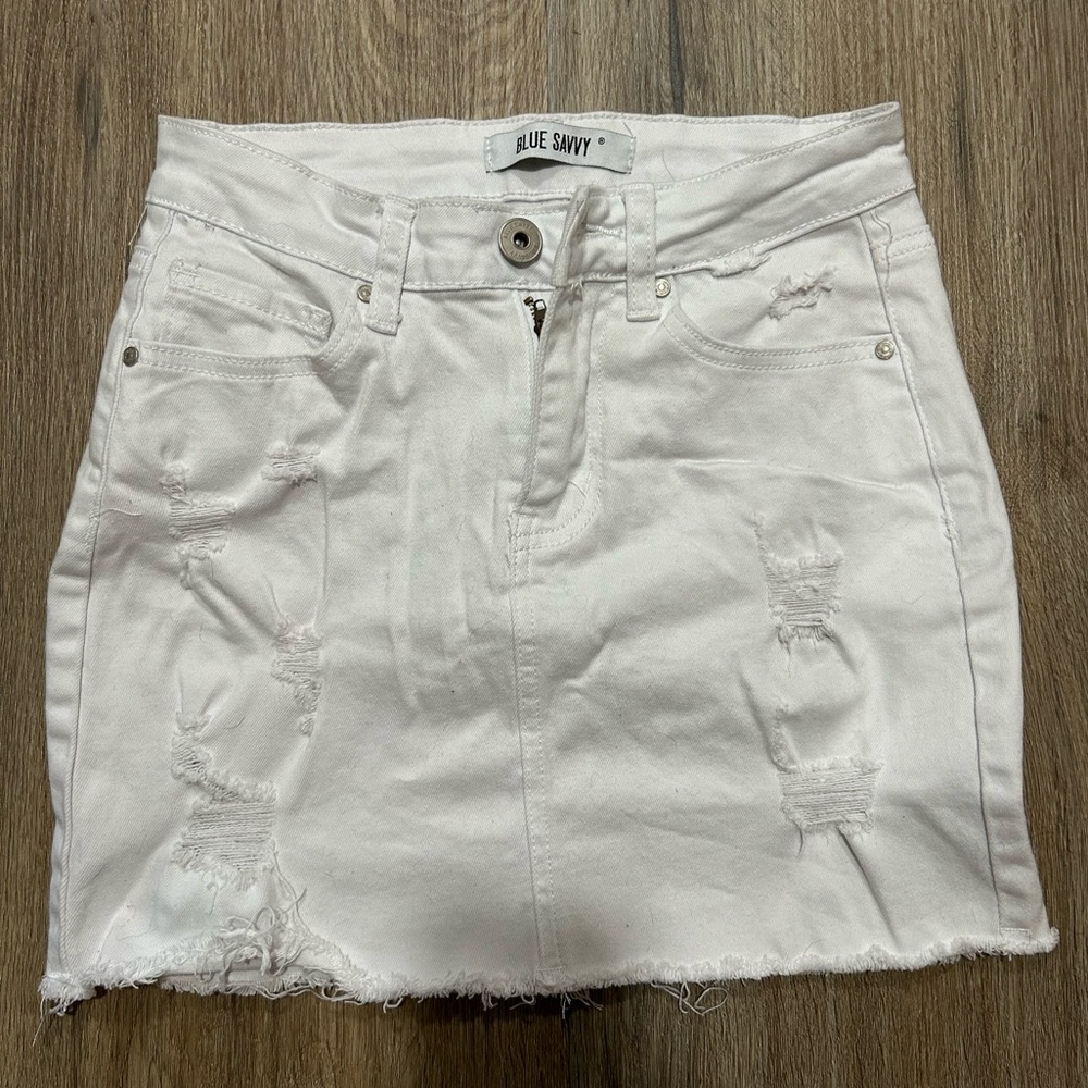White Distressed Denim Skirt